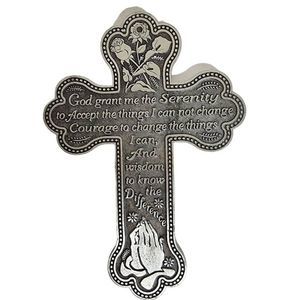 Vintage Camco Pewter Cross Wall Hanger Serenity Prayer Silver Tone 5.5" X 4"